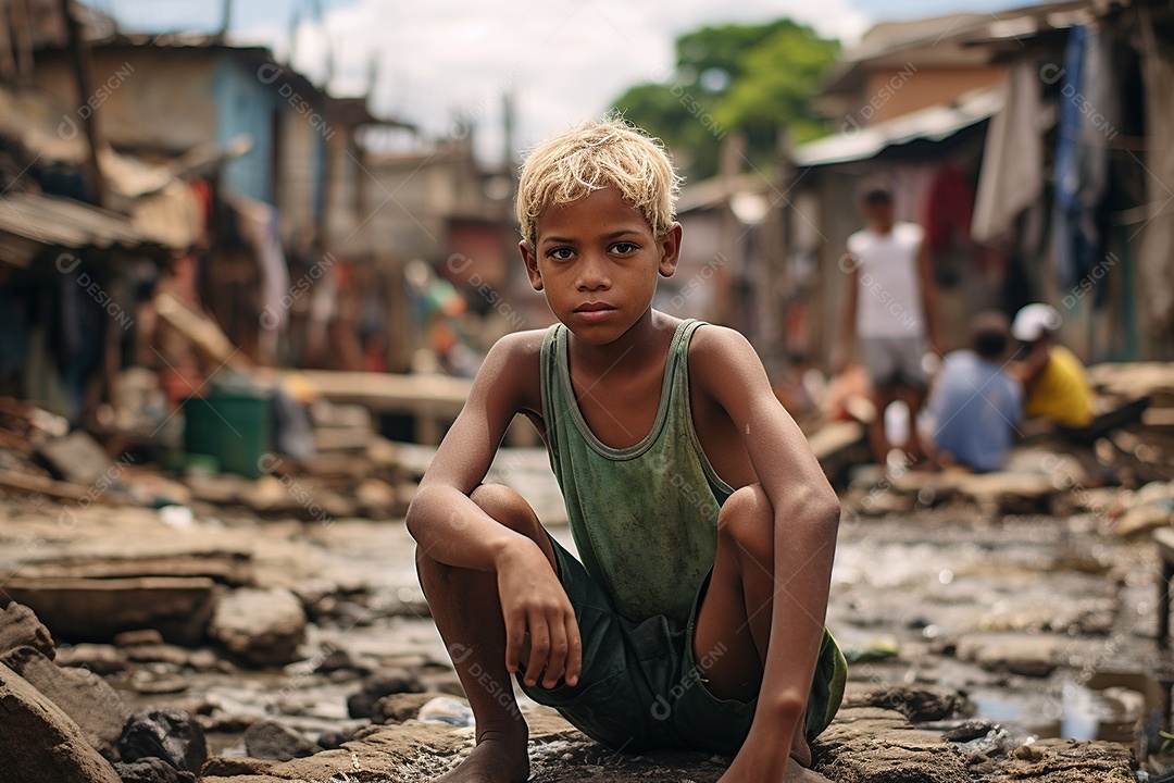 Um menino em uma favela brasileira