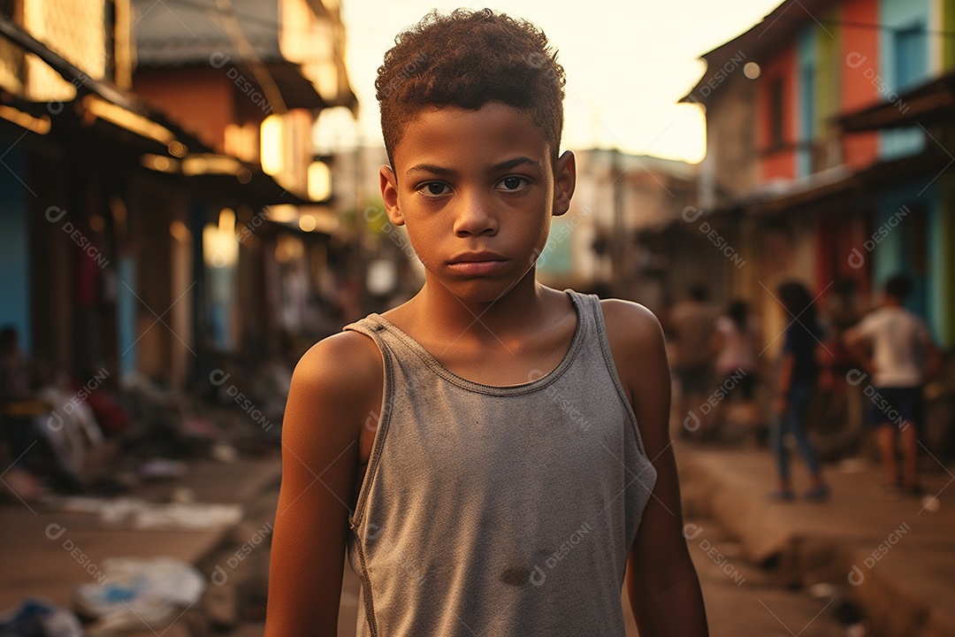 Um menino em uma favela brasileira