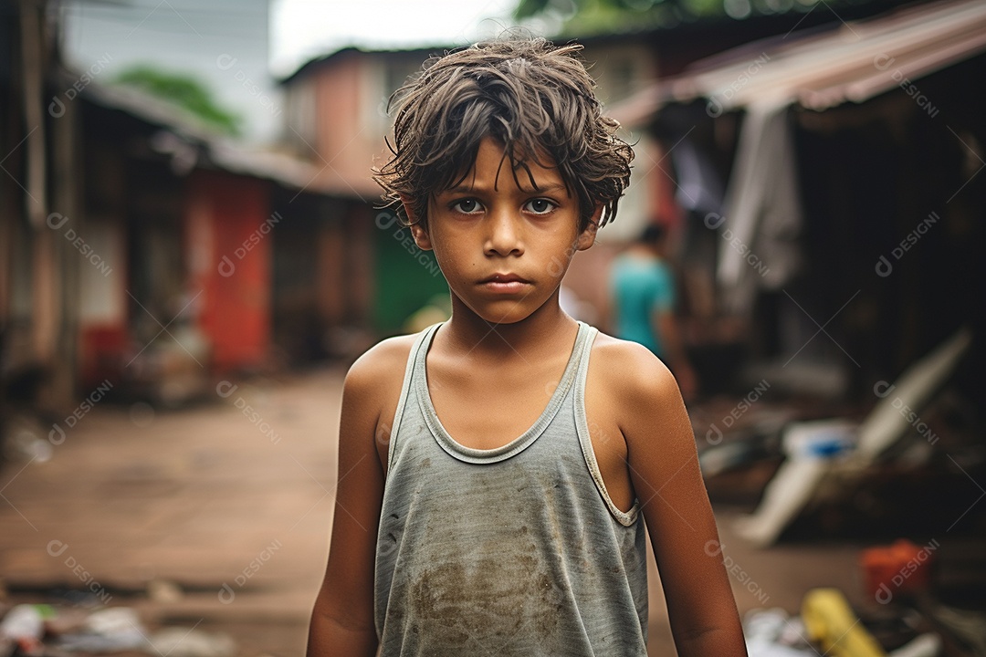 Um menino em uma favela brasileira