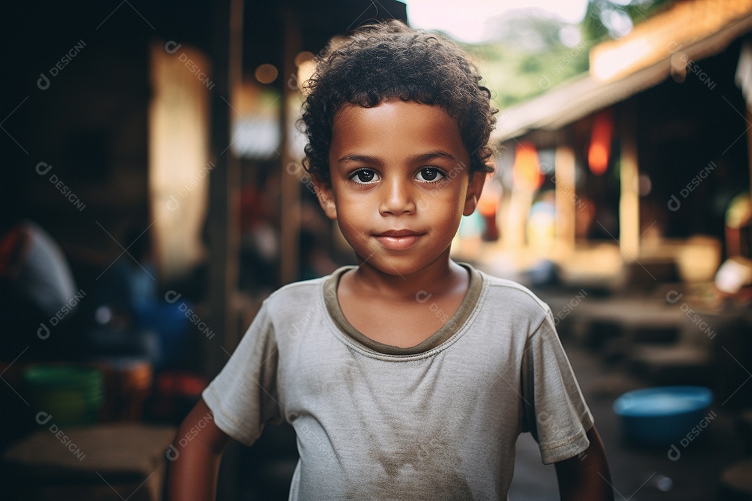 Um menino em uma favela brasileira