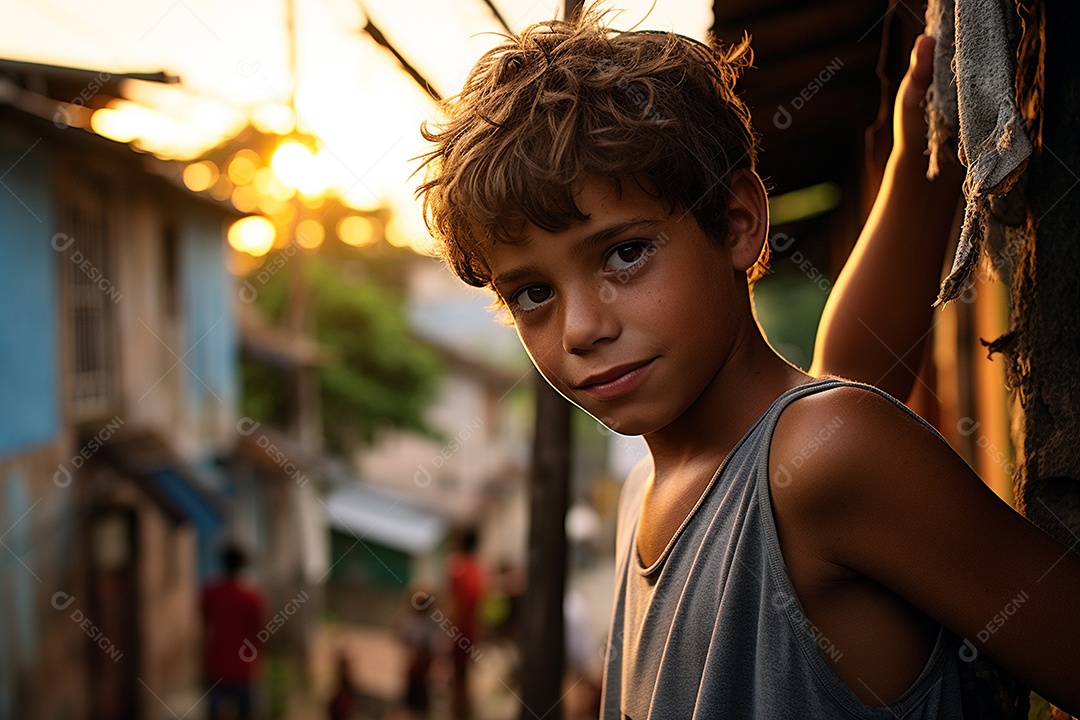 Um menino em uma favela brasileira