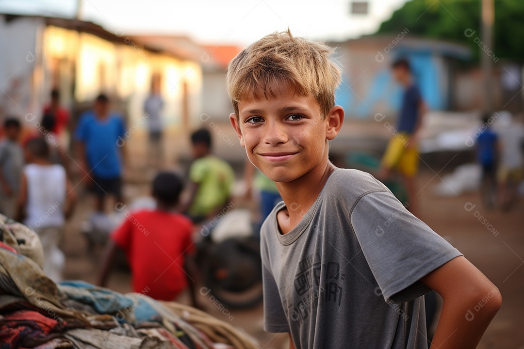 Um menino em uma favela brasileira