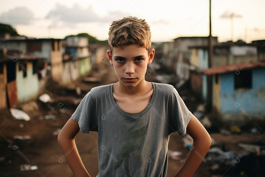 Um menino em uma favela brasileira