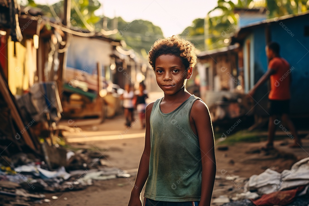 Um menino em uma favela brasileira