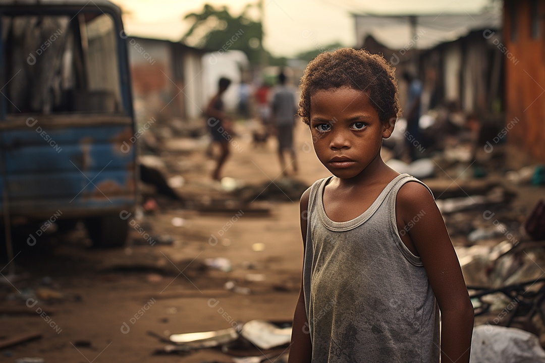 Um menino em uma favela brasileira