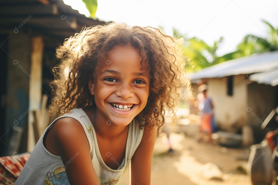 Uma garota sorridente em uma favela brasileira