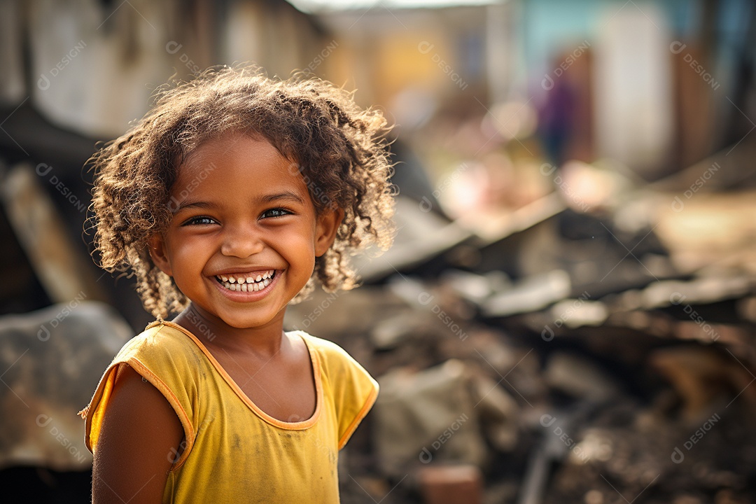 Uma garota sorridente em uma favela brasileira