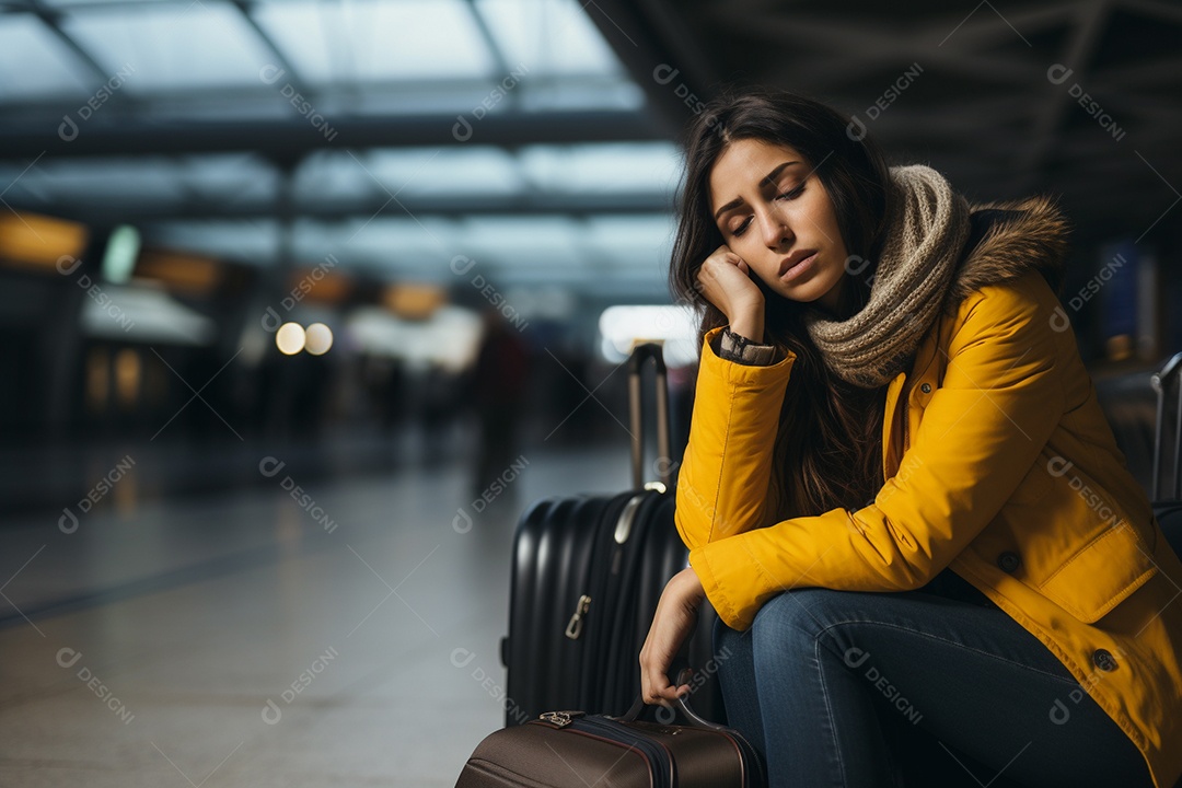 Uma mulher triste porque perdeu o voo no aeroporto