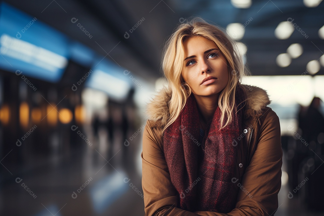 Uma mulher triste porque perdeu o voo no aeroporto