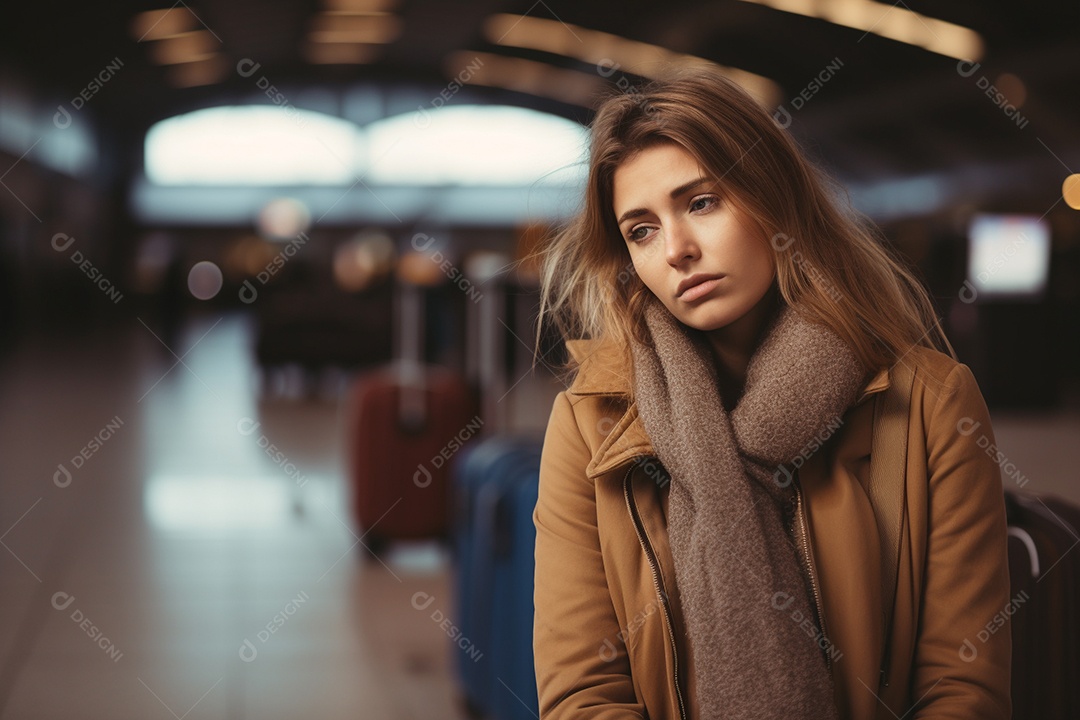 Uma mulher triste porque perdeu o voo no aeroporto