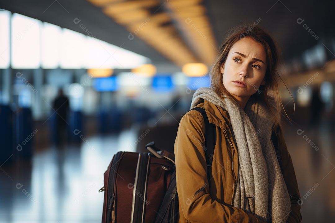 Uma mulher triste porque perdeu o voo no aeroporto