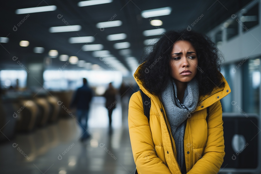 Uma mulher triste porque perdeu o voo no aeroporto