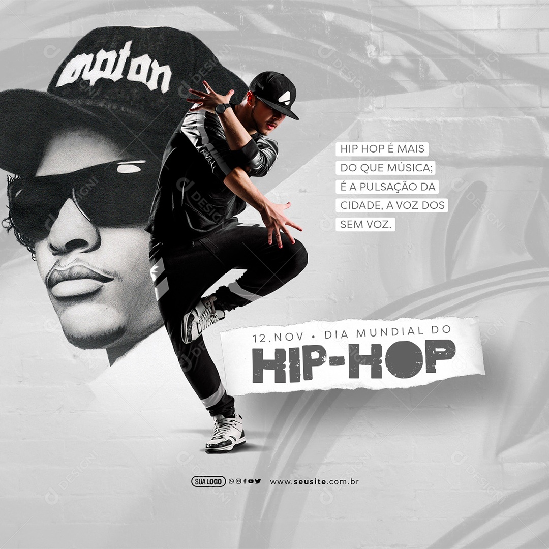 Dia Mundial do Hip Hop 12 de Novembro é a Pulsação da Cidade a Voz dos sem Voz Social Media PSD Editável