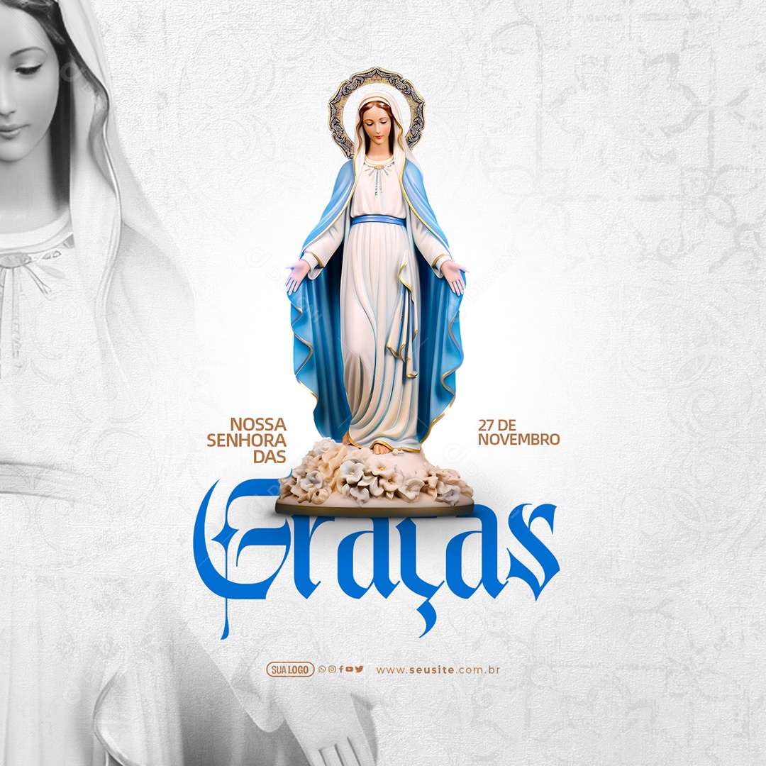 Dia de Nossa Senhora das Graças da Medalha Milagrosa 27 de Novembro Social Media PSD Editável