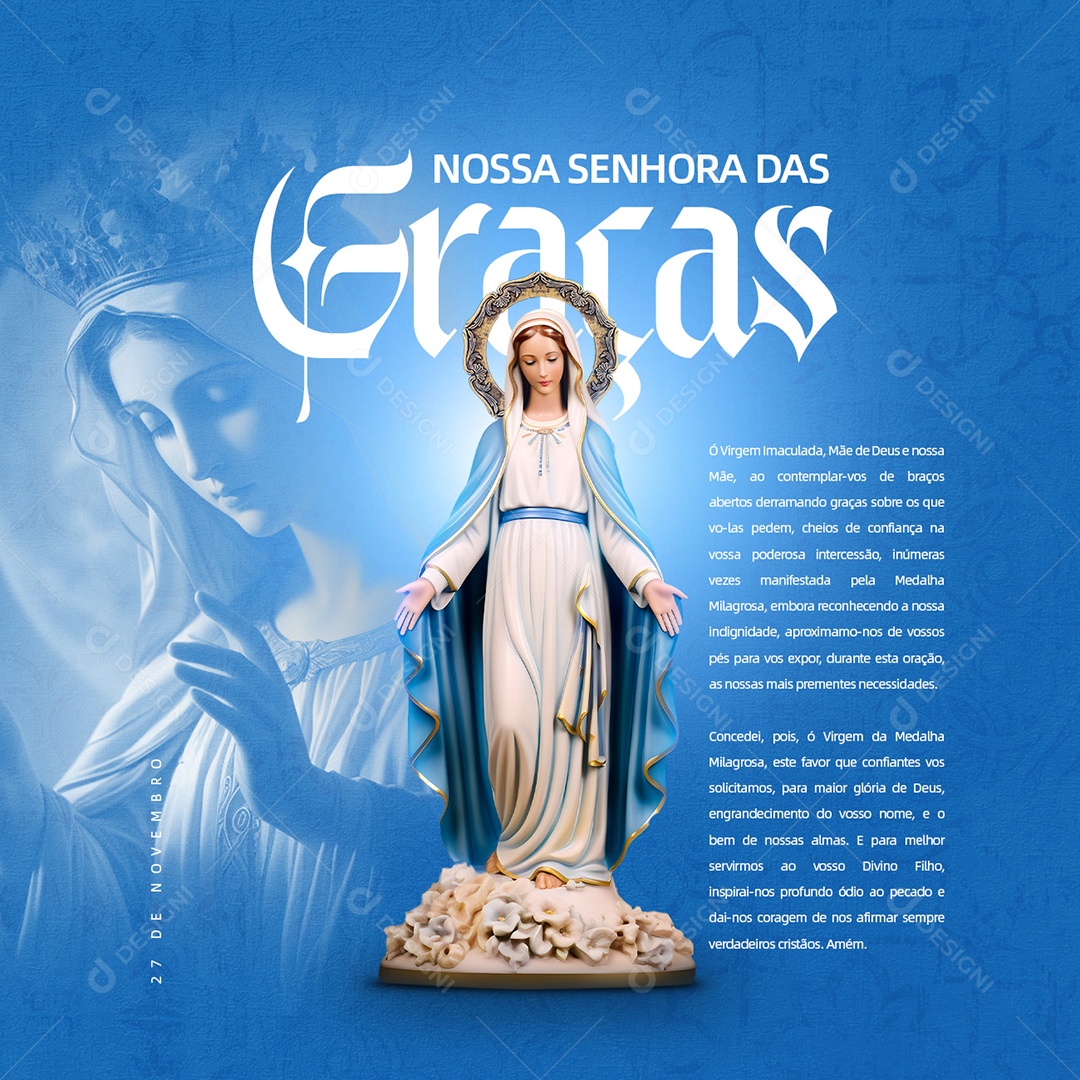 Dia de Nossa Senhora das Graças da Medalha Milagrosa 27 de Novembro Virgem Imaculada Mãe de Deus Social Media PSD Editável
