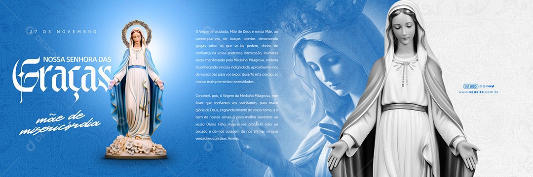 Carrossel Dia de Nossa Senhora das Graças da Medalha Milagrosa 27 de Novembro Virgem Imaculada Mãe de Deus Social Media PSD Editável