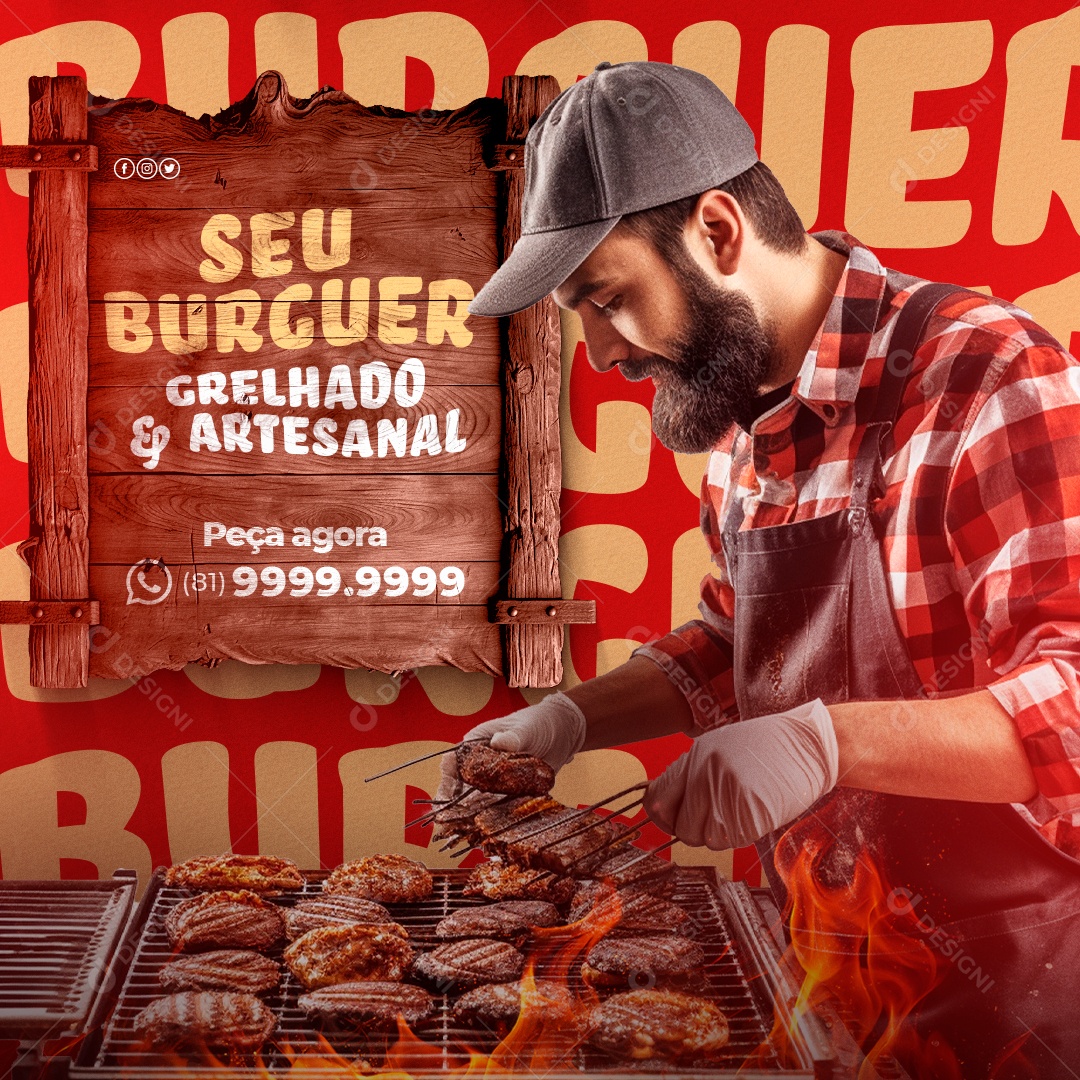 Seu Burguer Grelhado e Artesanal Social Media PSD Editável