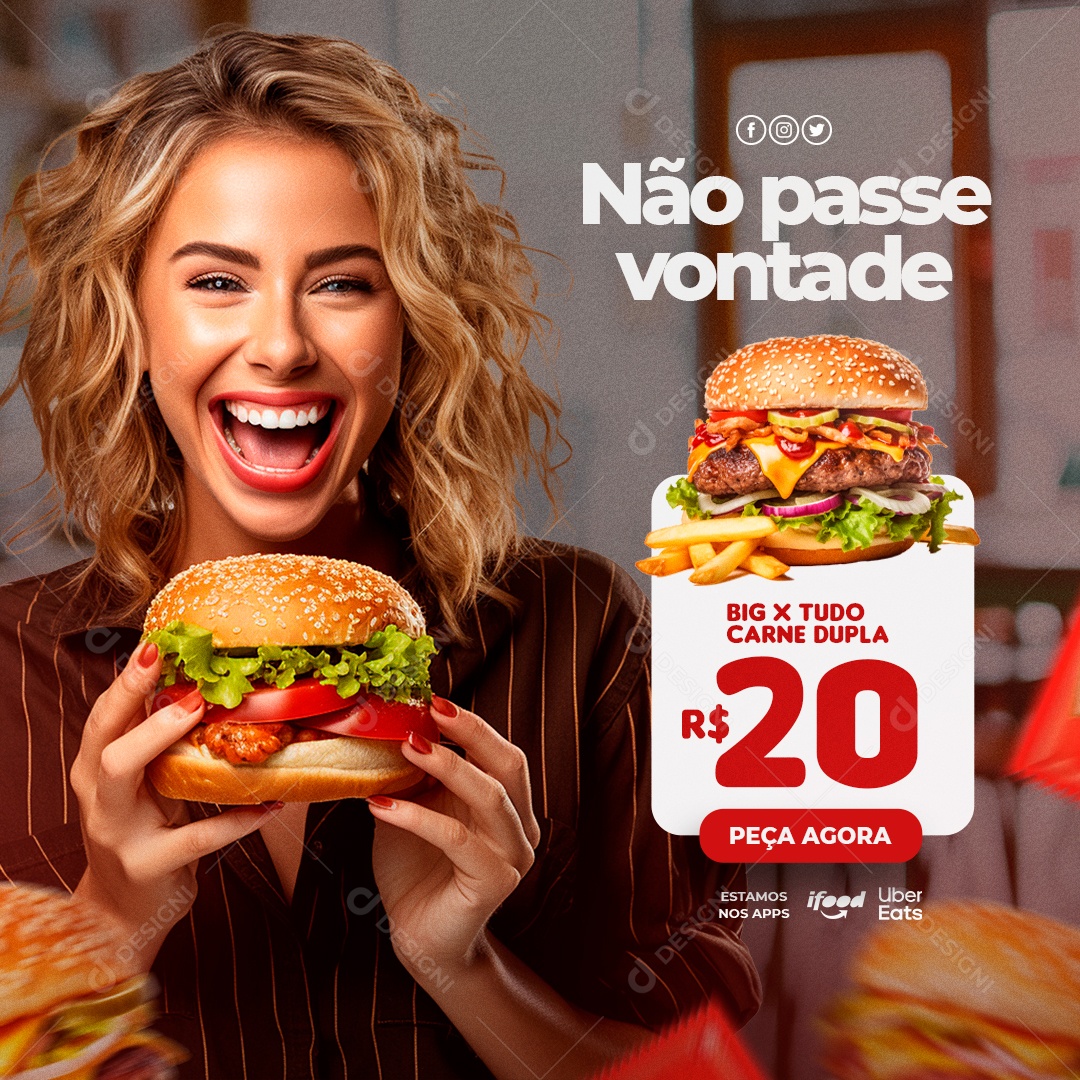 Social Media Não Passe Vontade Hamburgueria PSD Editável