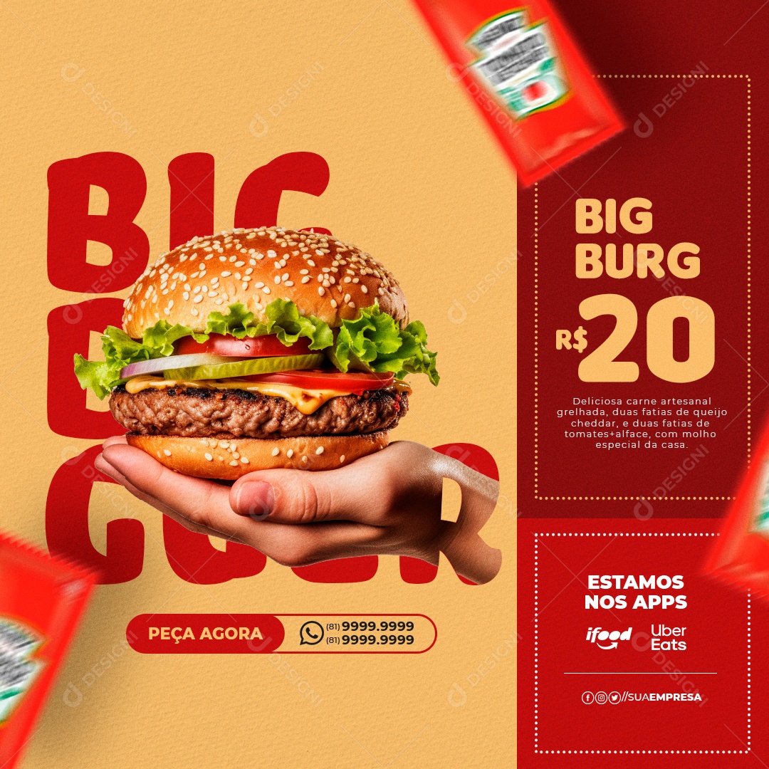 Social Media Big Burg Hamburgueria PSD Editável