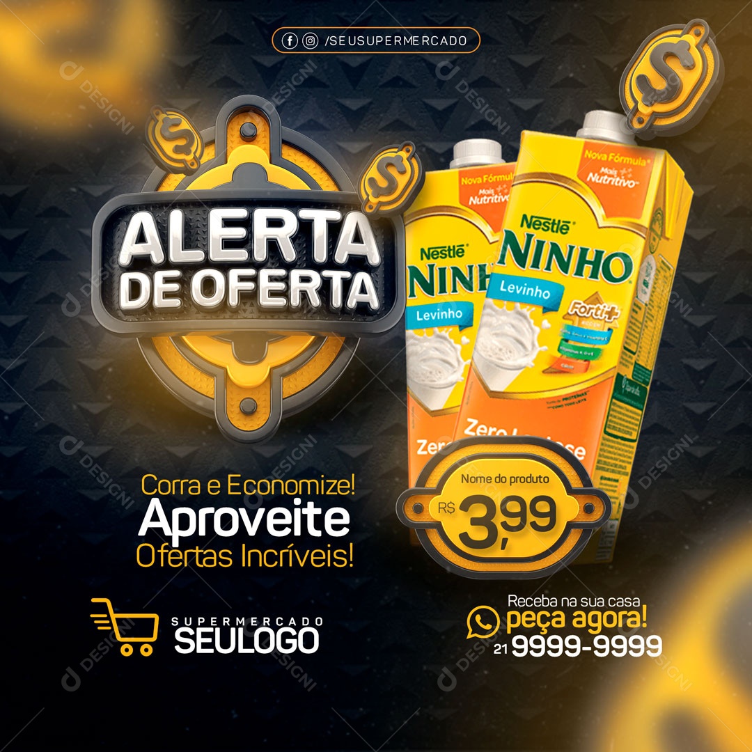 Feed Supermercado Alerta De Oferta Corra e Economize Social Media PSD Editável