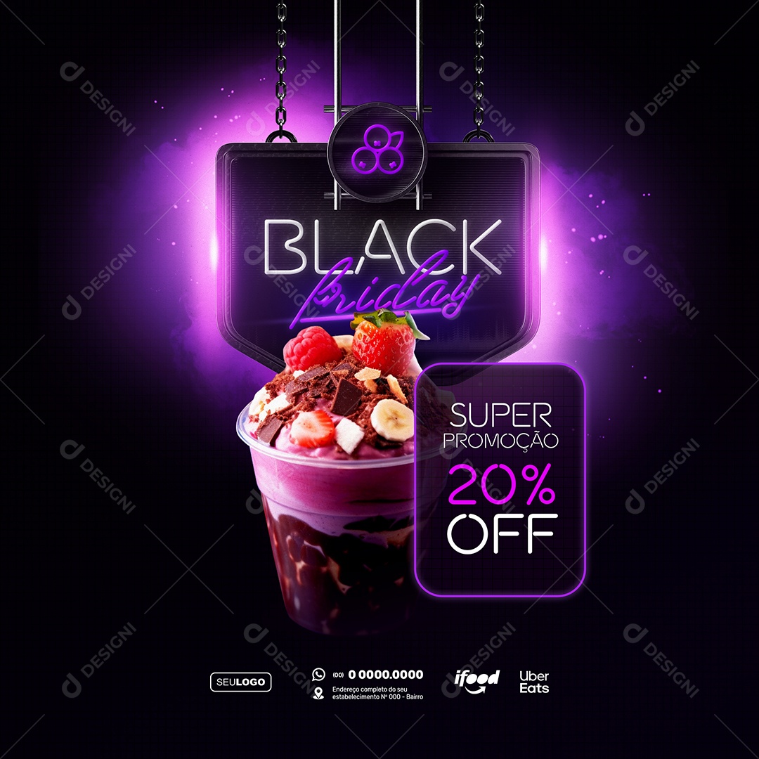 Social Media Black Friday Super Promoção Açaíteria PSD Editável