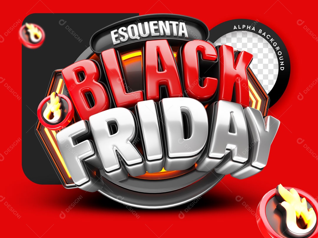 Selo 3D Esquenta Black Friday Para Composição PSD