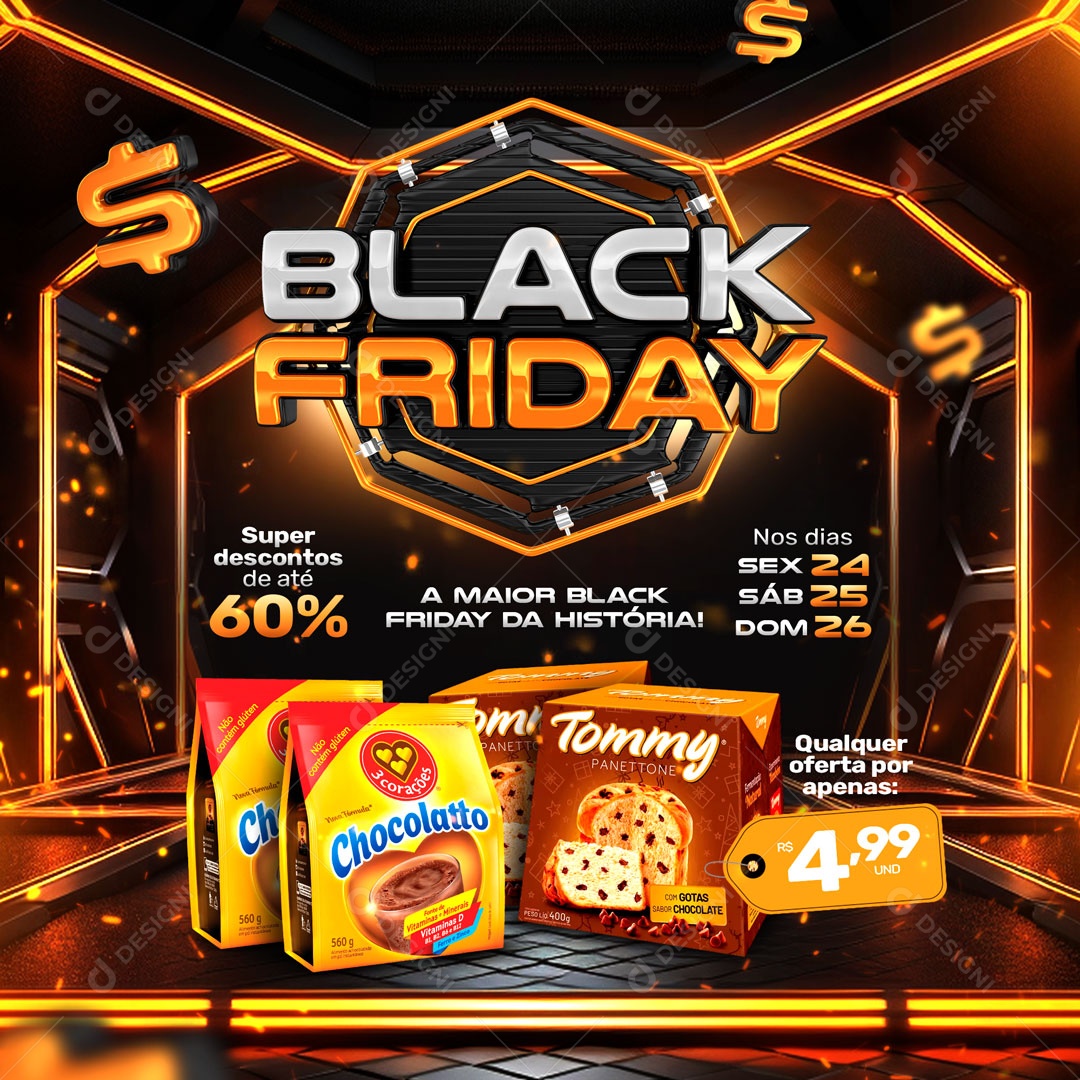 Black Friday Super Descontos Supermercado Social Media PSD Editável