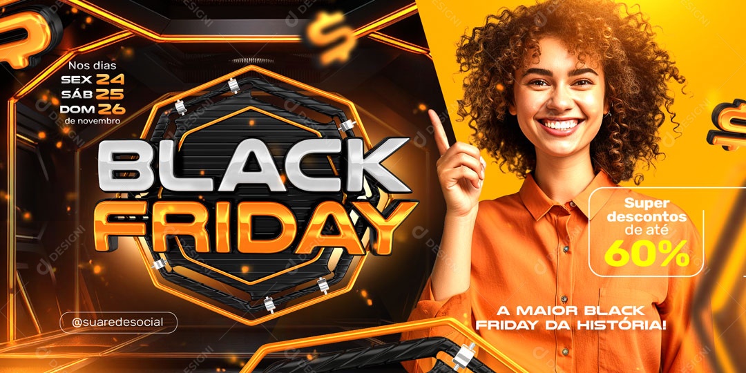 Social Media Banner Black Friday Super Descontos PSD Editável