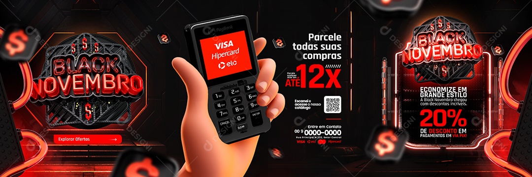 Campanha Publicitaria Black Novembro Carrossel Parcele Todas suas Compras 12x Supermercado Social Media PSD Editável