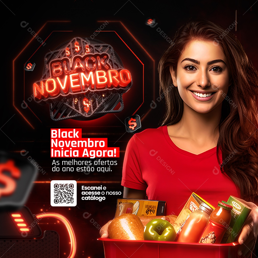 Campanha Publicitaria Black Novembro Inicia Agora As Melhores Ofertas Supermercado Social Media PSD Editável