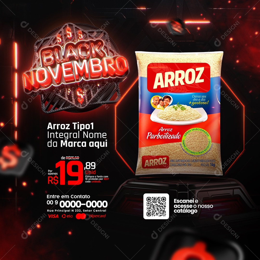Campanha Publicitaria Black Novembro Arroz Tipo1 Integral Supermercado Social Media PSD Editável