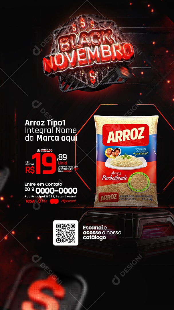 Campanha Publicitaria Black Novembro Story Arroz Tipo1 Integral Supermercado Social Media PSD Editável