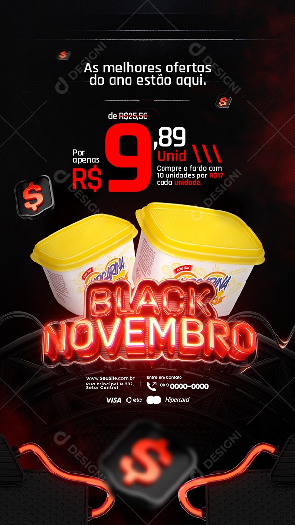 Campanha Publicitaria Black Novembro Story Margarina As Melhores Ofertas do Ano Estão Aqui Supermercado Social Media PSD Editável