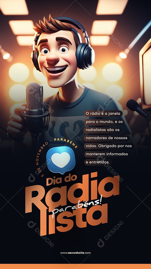 Social Media Story Dia Do Radialista Parabéns PSD Editável