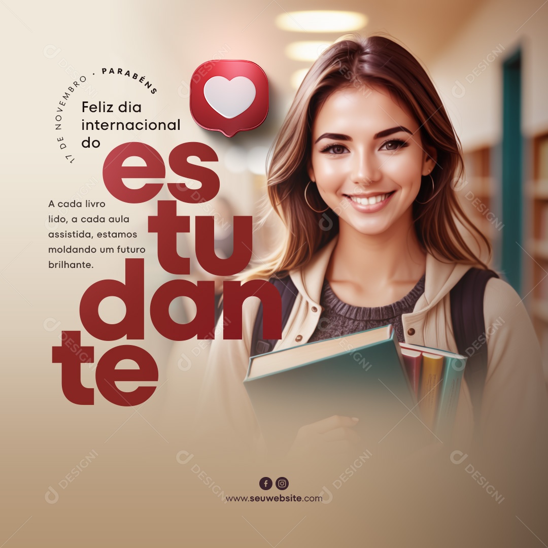 Feed Parabéns Feliz Dia Internacional Do Estudante Social Media PSD Editável