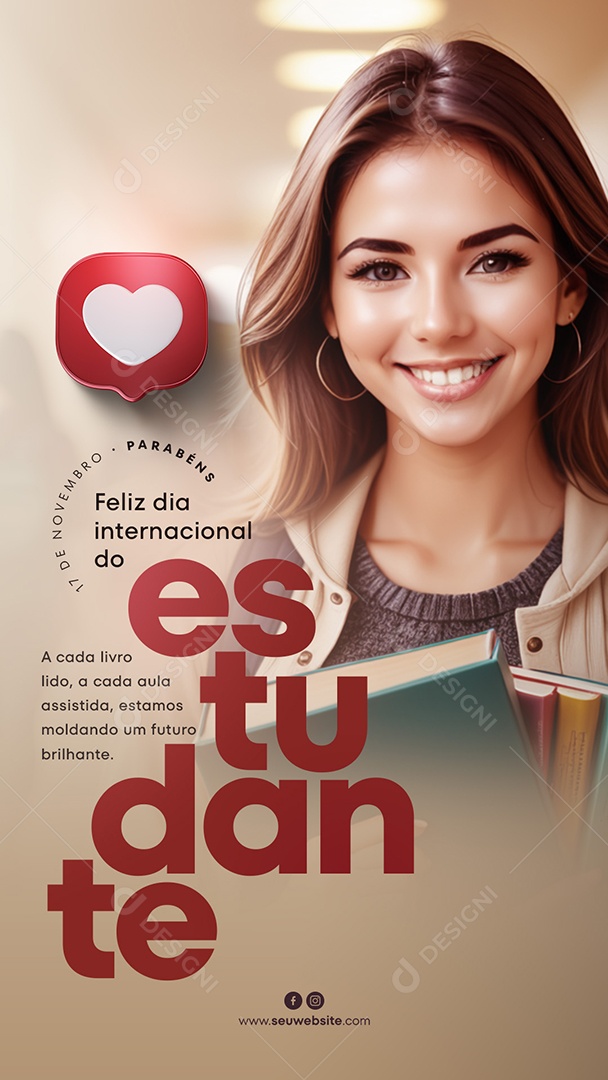 Social Media Story Parabéns Feliz Dia Internacional Do Estudante PSD Editável