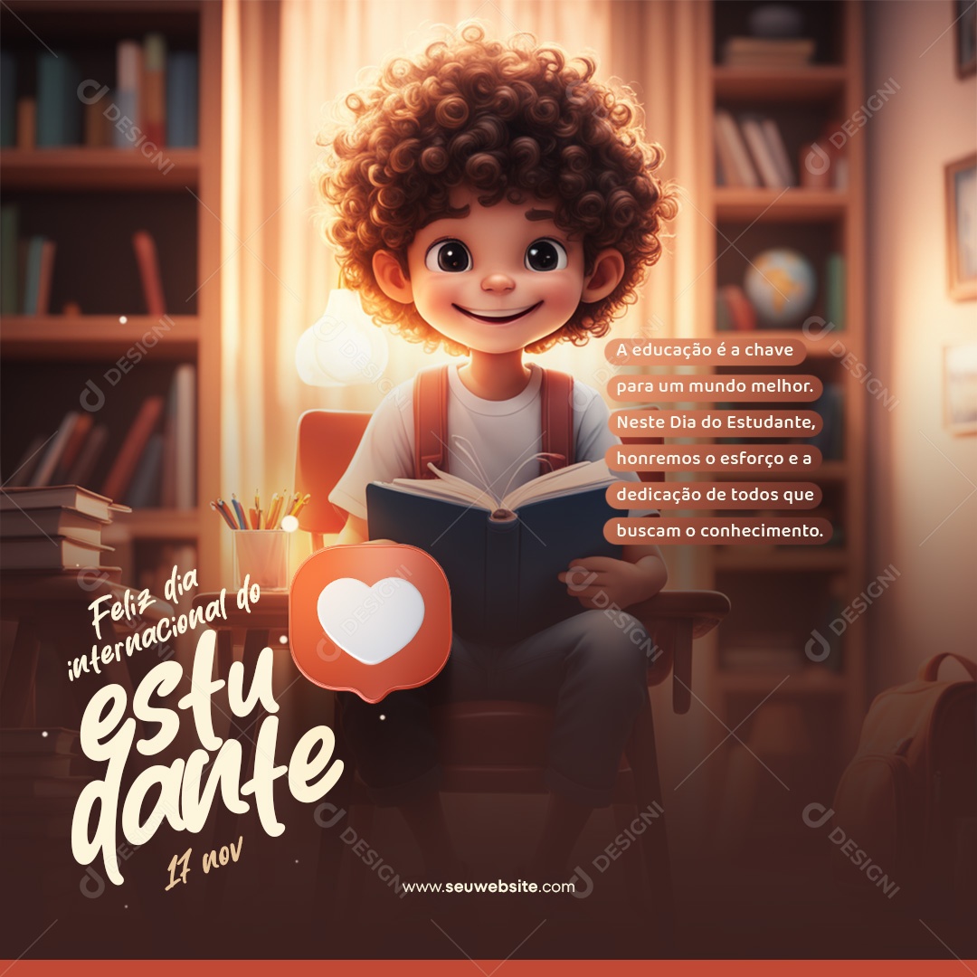 Social Media Feed Dia Internacional Do Estudante Buscam Conhecimento PSD Editável