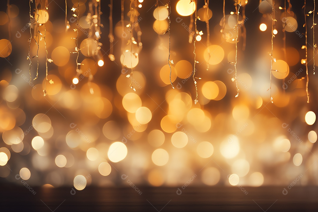 Comemore o evento no palco com cortina e brilhos dourados, feliz ano novo