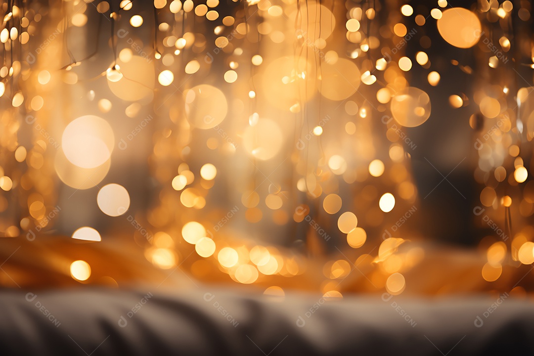 Comemore o evento no palco com cortina e brilhos dourados, feliz ano novo