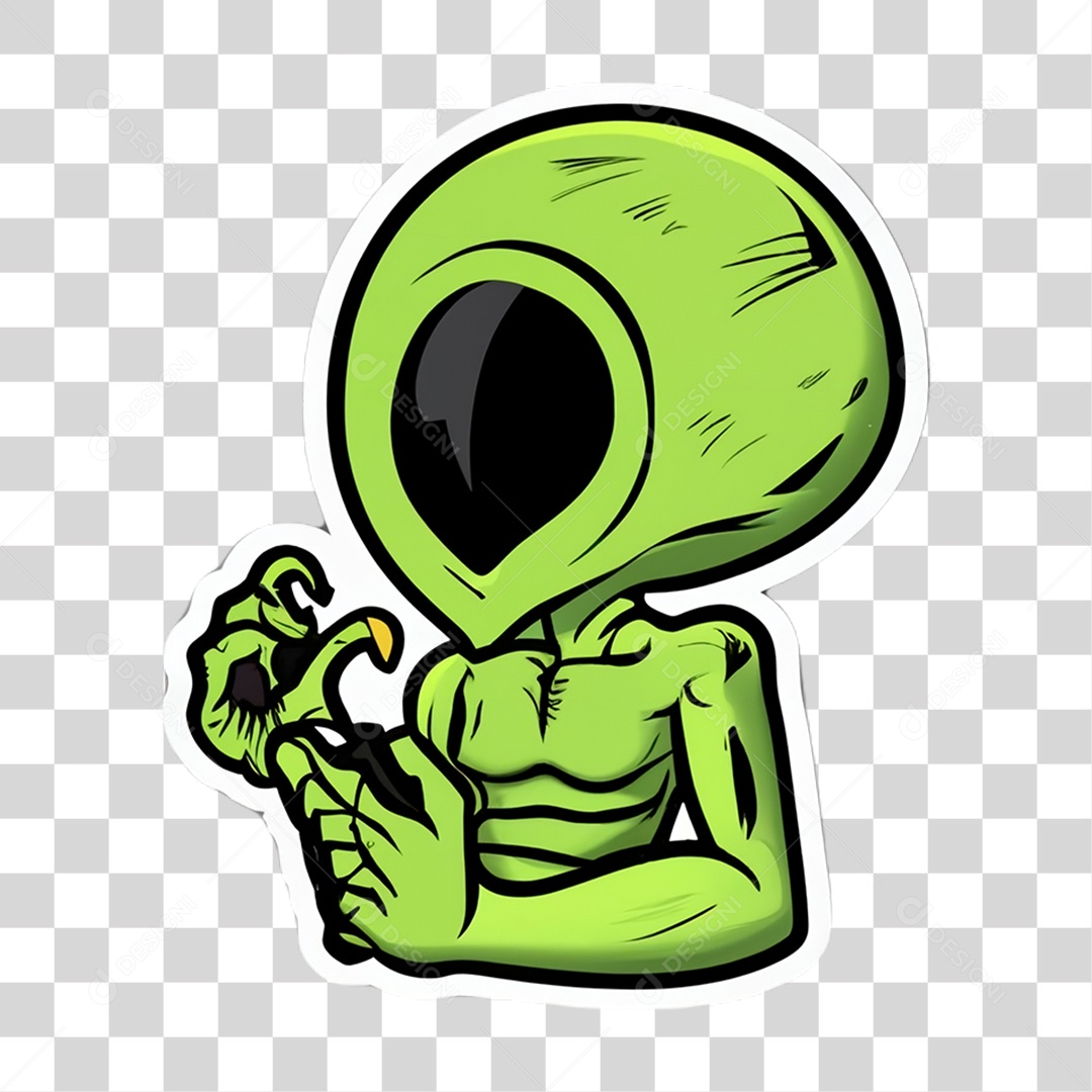 Sticker Emojis Carinha Alien PNG Transparente