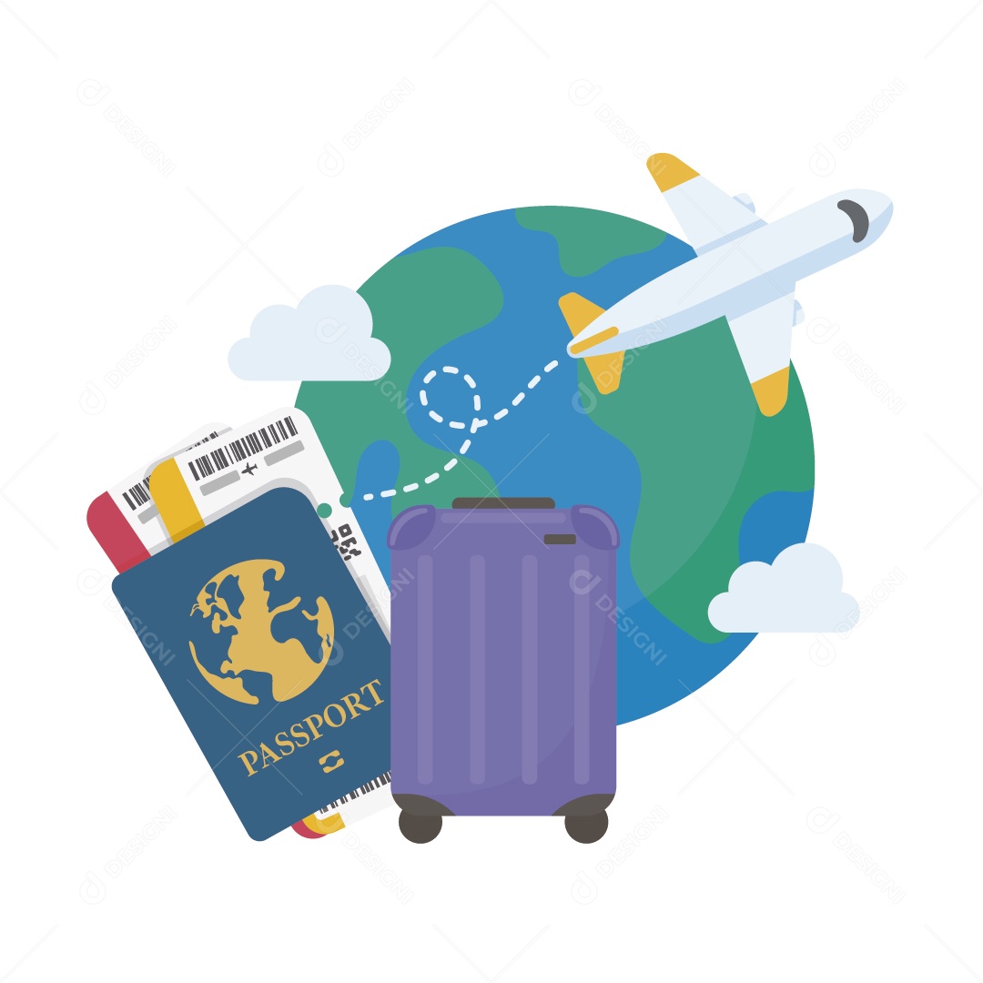 Mapa do Mundo Destinos de Viagens Ilustração Vetor EPS