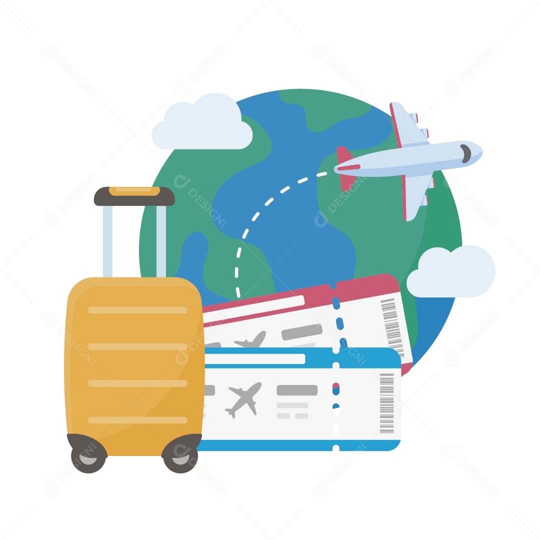 Mapa do Mundo Destinos de Viagens Ilustração Vetor EPS