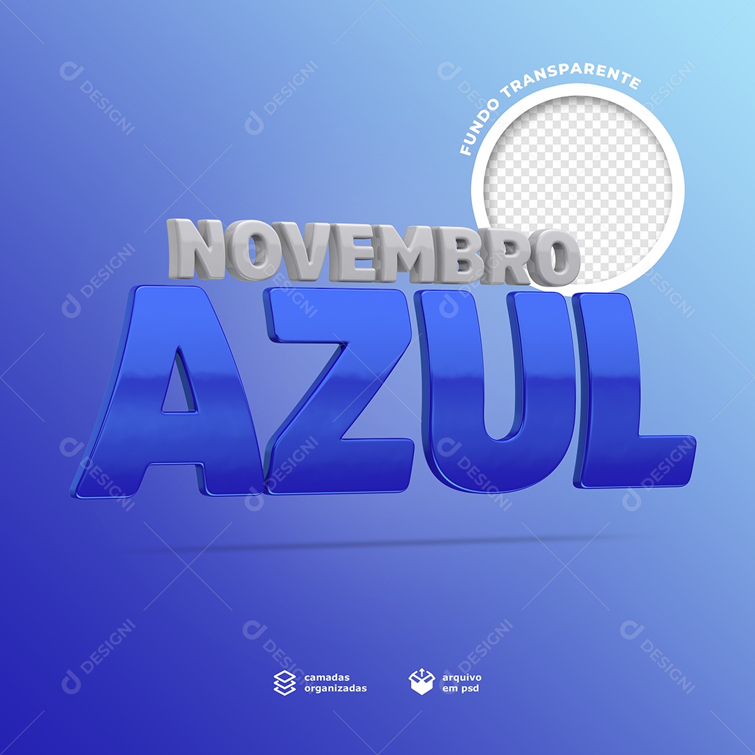 Novembro Azul Texto 3D Para Composição PSD