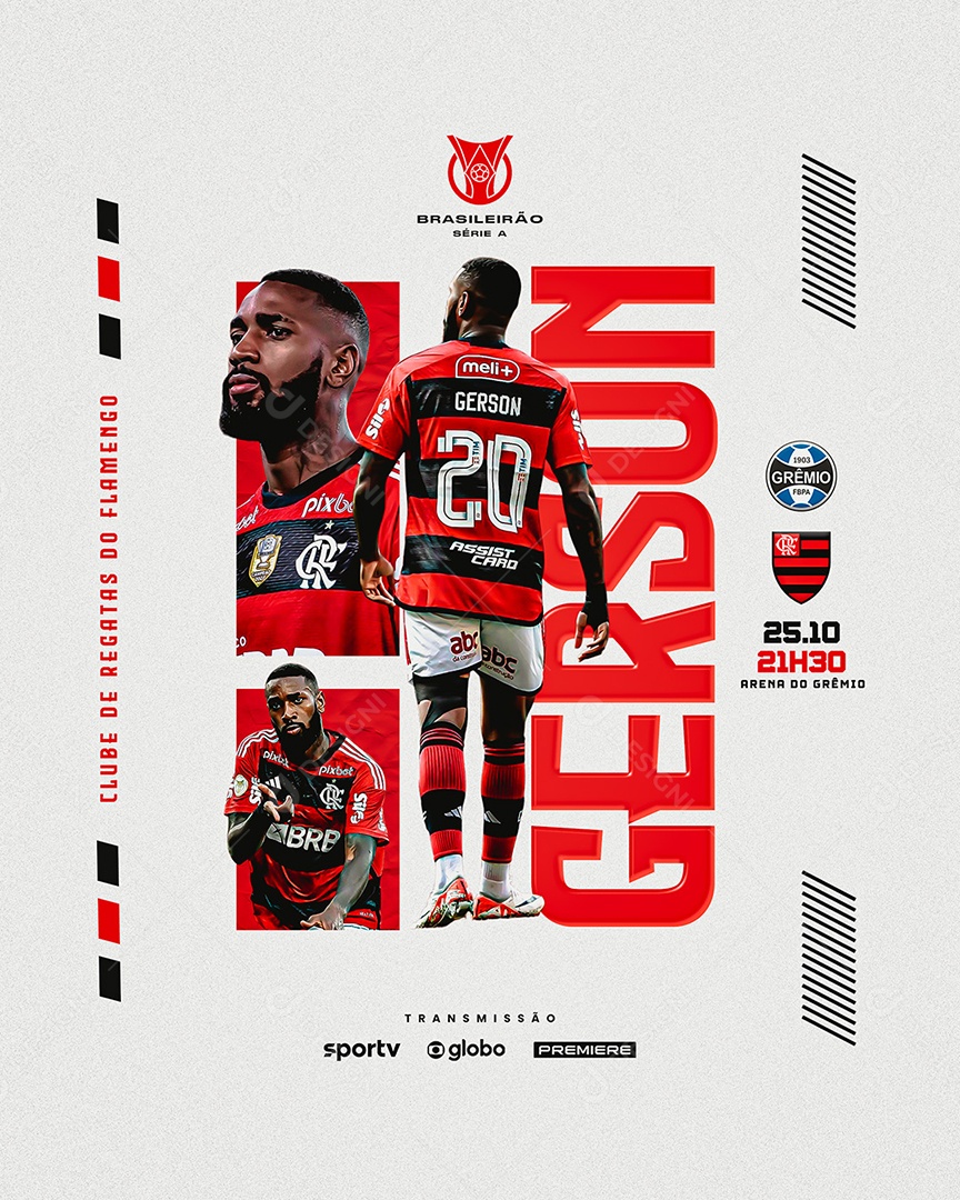 Social Media Flyer Futebol Flamengo Vs Grêmio Gerson PSD Editável