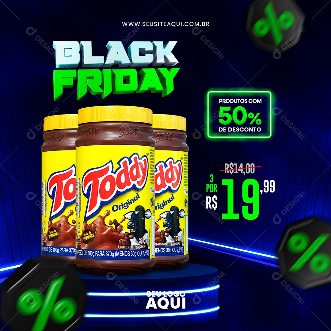 Black Friday Supermercado Toddy Original Produtos com 50% de Desconto Social Media PSD Editável