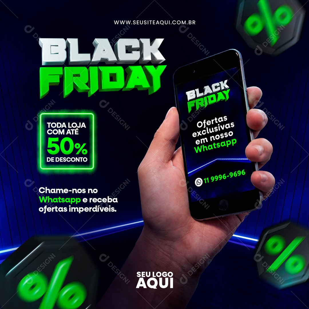 Black Friday Toda Loja com Até 50% de Desconto Loja de Informática Social Media PSD Editável