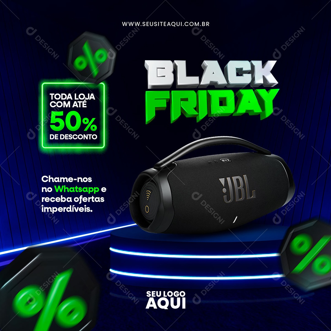 Black Friday Toda Loja com Até 50% De Desconto Caixa JBL Social Media PSD Editável