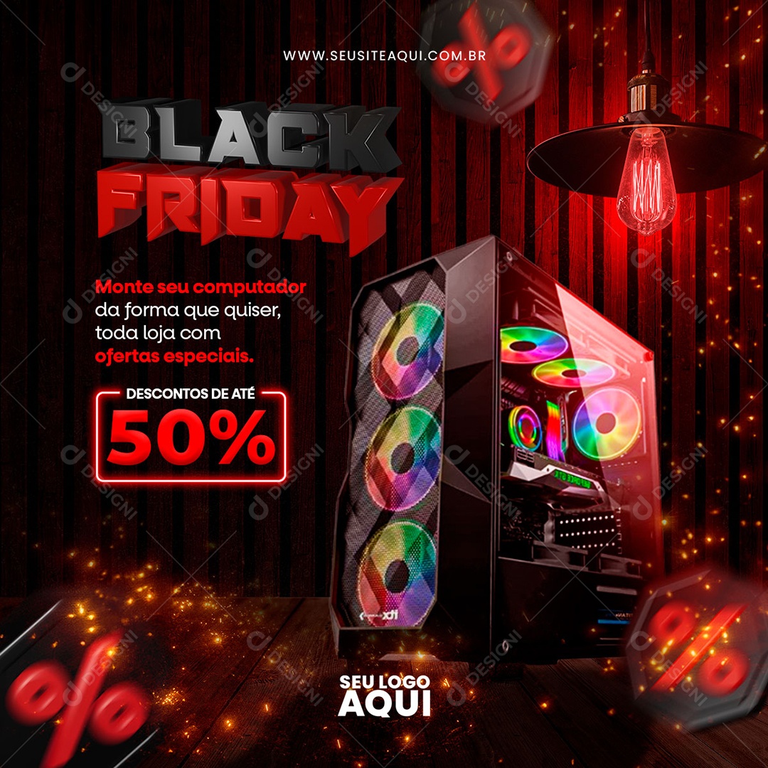 Social Media Black Friday Mantenha seu Computador Descontos de Até 50% PSD Editável