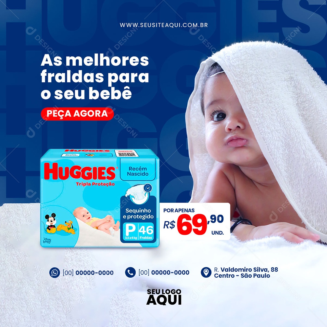 Farmácia As Melhores Fraldas para o seu Bebê Peça Agora Social Media PSD Editável