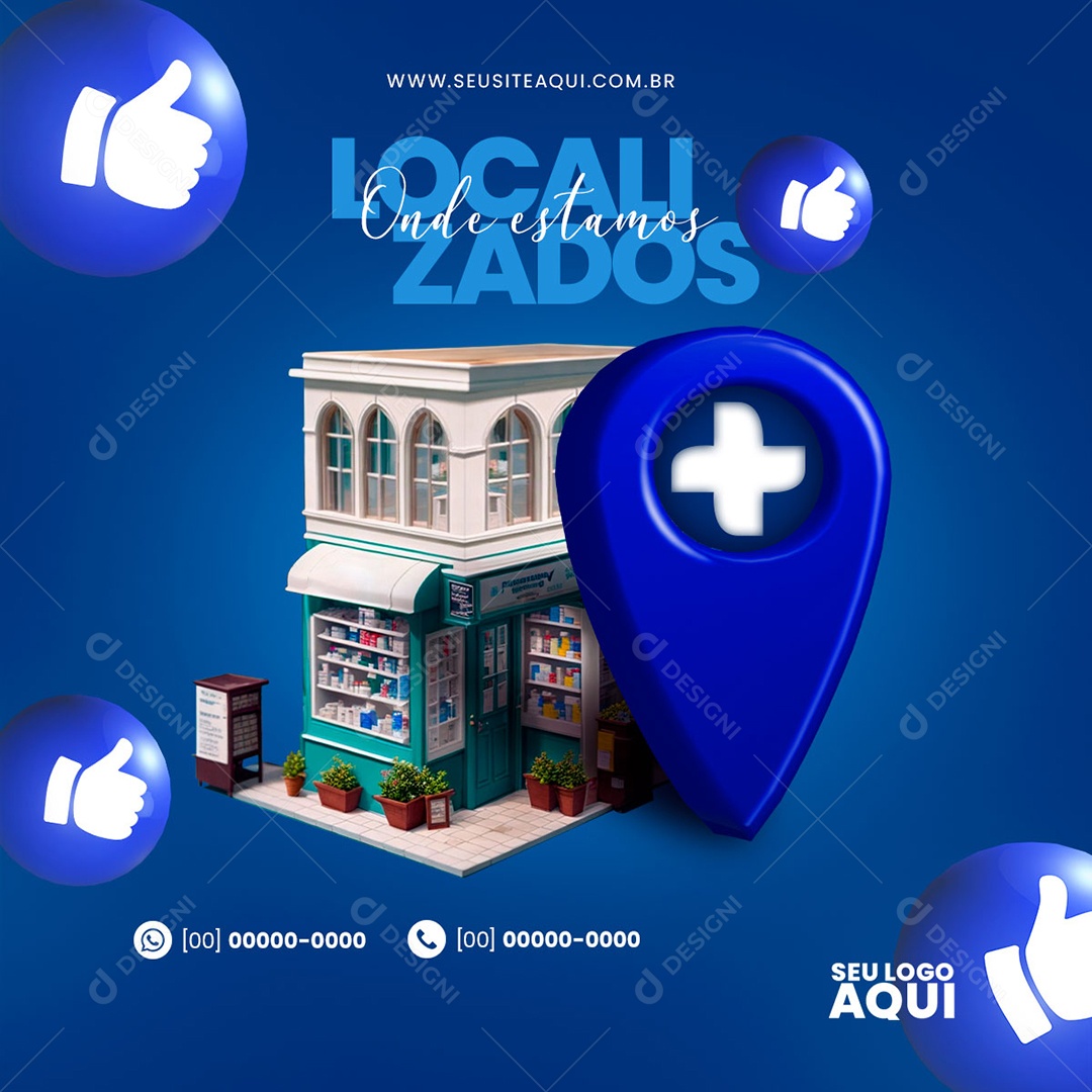 Farmácia Localizados Onde Estamos Social Media PSD Editável